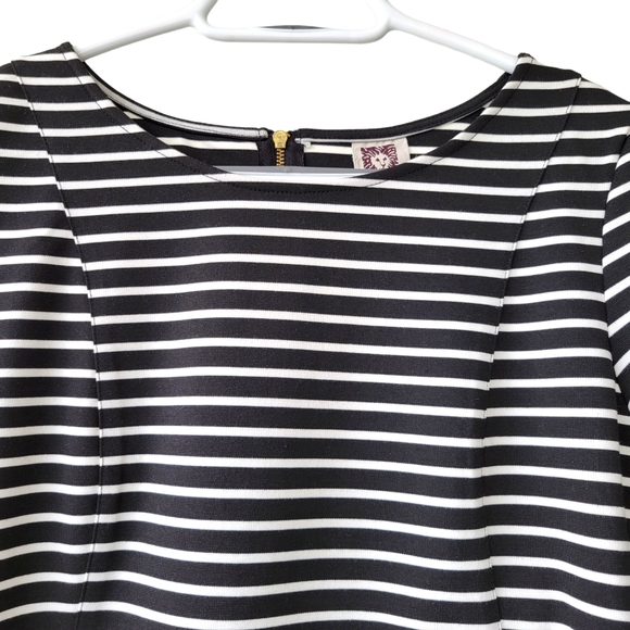Anne Klein Black & White Stripeed Blouse Fitted Exposed Zip Elbow Sleeve Size LP - Picture 7 of 14